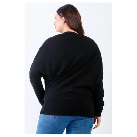 Plus Smile Front Print Flannel Dolman Long Sleeve Top Size 1XL Black - Picture 4 of 5